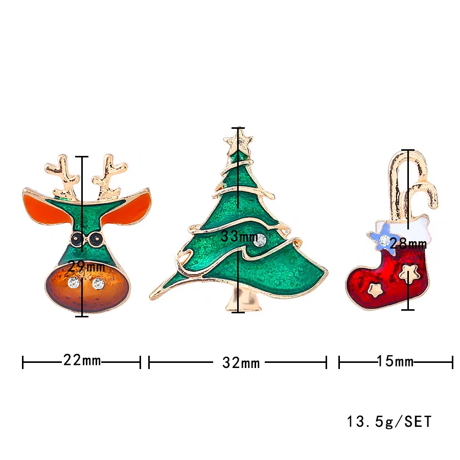 Christmas Tree 3 PCS Brooch Pin Metal Enamel socks Santa Claus Sled Unisex Holiday Fashion Jewelry Gift SP-41 | Украшения и