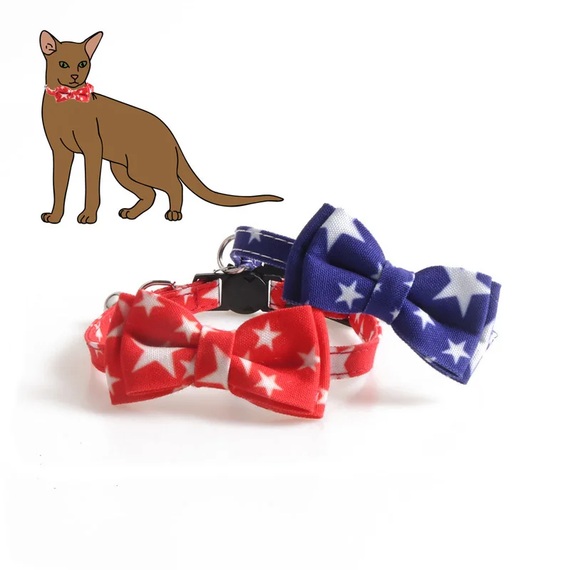 

Stars Pattern Bowknot Cats Collars Cute Pets Chihuahua Puppy Cat Necklace With Bells Adjustable Bow Tie Kitten Collar