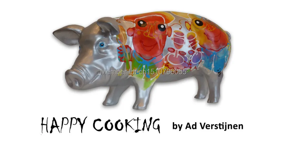 Polyresin Art Pigs Collectible pigs Art pigs sculptures "Happy Cooking"