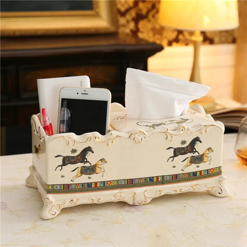 European Luxury Horse Multi-function Tissue Box Coffee Table Storage Box Remote Control Mobile Phone Debris Box Decoration
European Luxury Horse Multi-function Tissue Box Coffee Table Storage Box Remote Control Mobile Phone Debris Box Decoration