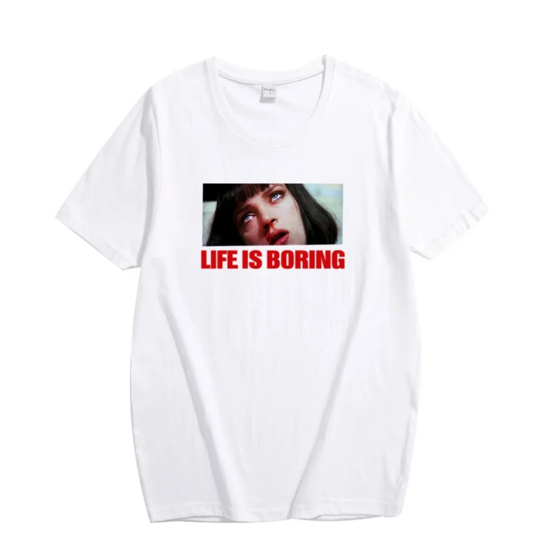 Женские хлопковые футболки с принтом Life is Boring 3XL большие размеры летняя новинка