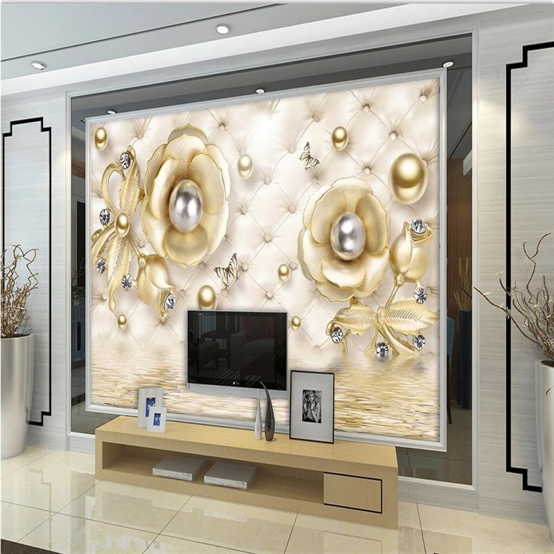 

Фотообои beibehang на заказ, настенные наклейки 3d, роскошные золотые розы, мягкий мешок, мяч, украшения, фон для телевизора, обои