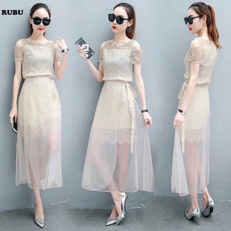 2 Piece Set Women's Suit female tide Lace Chiffon Korean temperament thin gauze two-piece suit top and dress skirt
2 Piece Set Women's Suit female tide Lace Chiffon Korean temperament thin gauze two-piece suit top and dress skirt