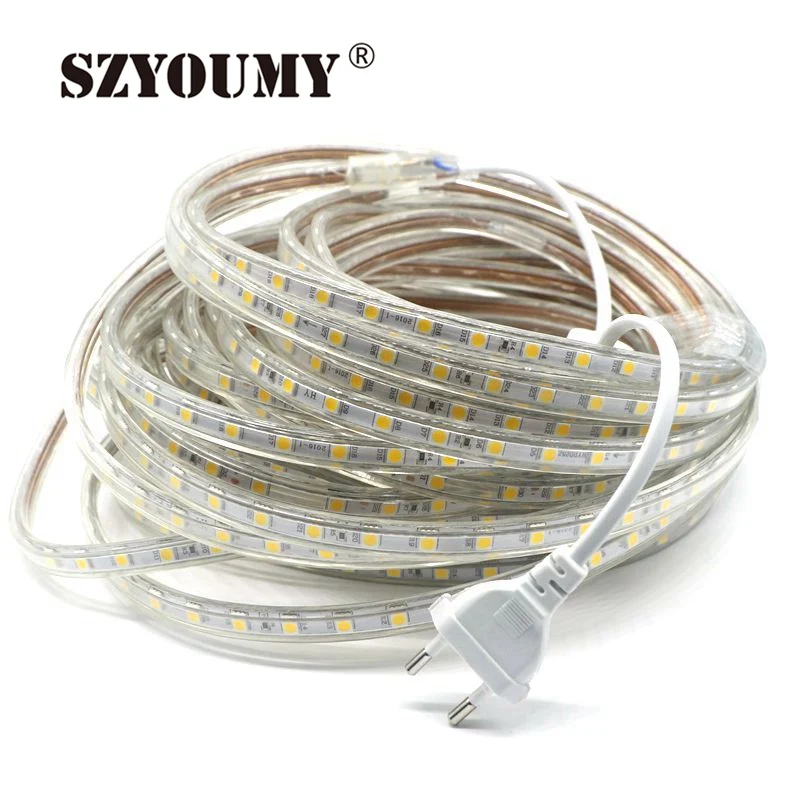 Светодиодная лента SZYOUMY 5050 220 В 100 м/лот RGB IP65 с вилкой и rgb контроллером