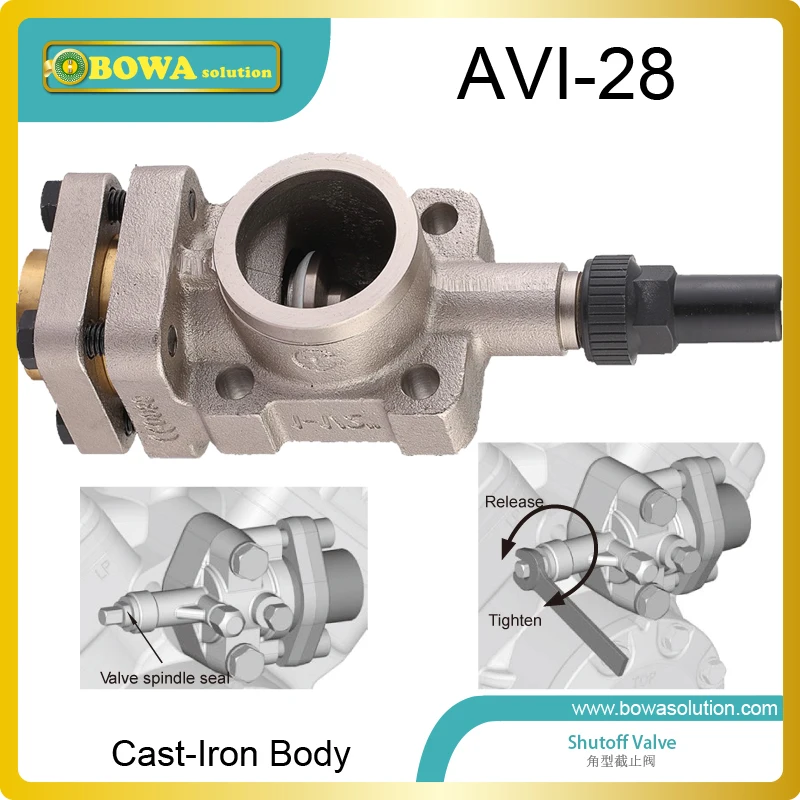 Cast-iron angle shutoff valve working as suction valves and discharges valves for 6 cylinders or 8 cylinders open compressors
Cast-iron angle shutoff valve working as suction valves and discharges valves for 6 cylinders or 8 cylinders open compressors