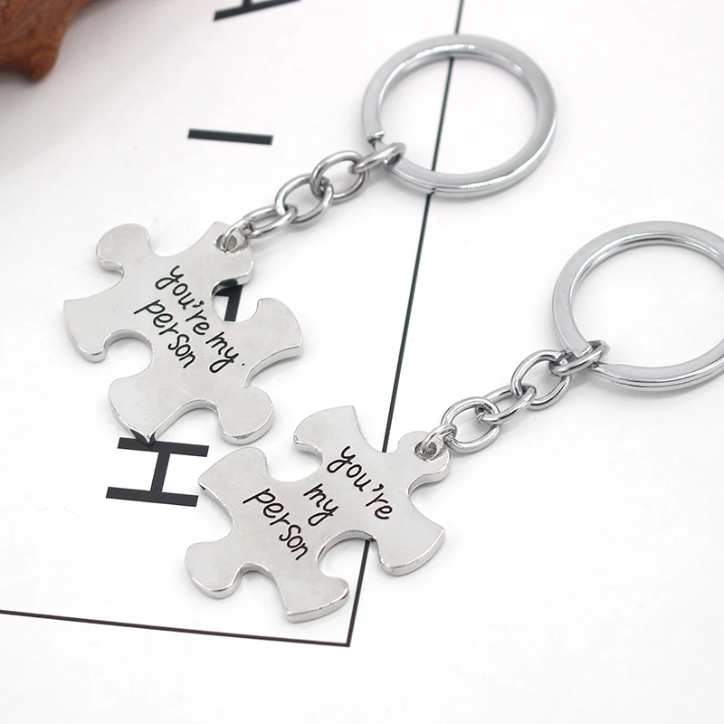 Fashion Trendy Lovers' Puzzle Pendant Keychain 2 PCS/Set Letting You Are My Person Puzzle Pendant Key Ring Jewelry For Lover
Fashion Trendy Lovers' Puzzle Pendant Keychain 2 PCS/Set Letting You Are My Person Puzzle Pendant Key Ring Jewelry For Lover