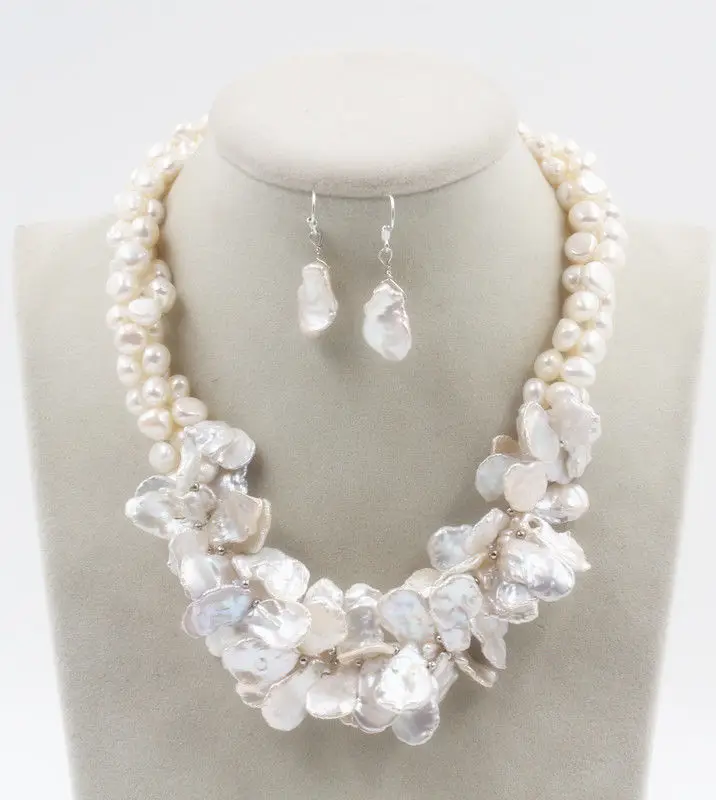 Wedding 3 rows June Pearl Baroque White keshi reborn Pearl Necklace 18" +Earring
Wedding 3 rows June Pearl Baroque White keshi reborn Pearl Necklace 18" +Earring