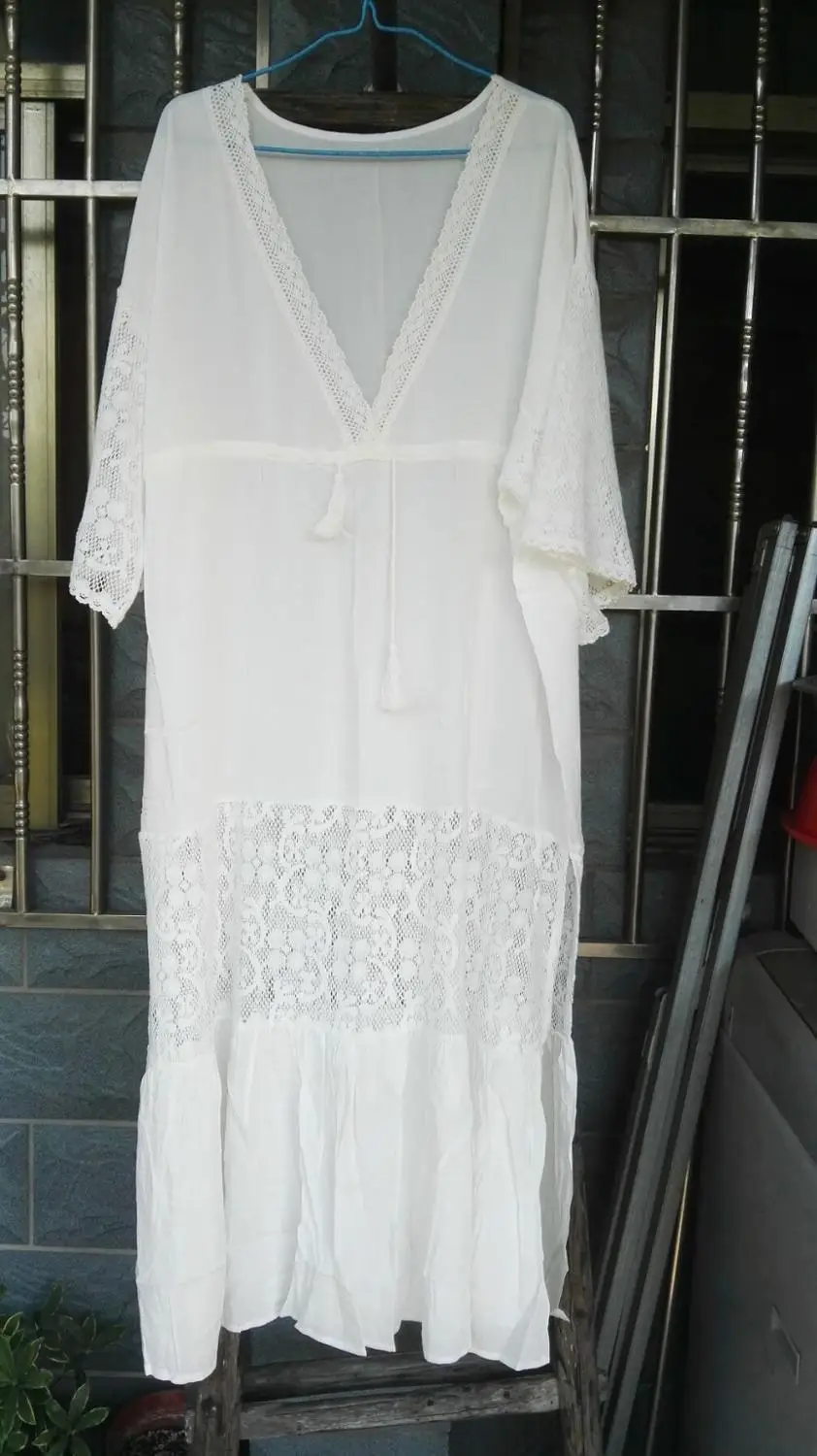 Cotton Maxi Dresses New Lace Patchwork Bohemian Long Dress V neck Short Sleeve Plus size Holiday Beach Dress 2018 vestidos
Cotton Maxi Dresses New Lace Patchwork Bohemian Long Dress V neck Short Sleeve Plus size Holiday Beach Dress 2018 vestidos
