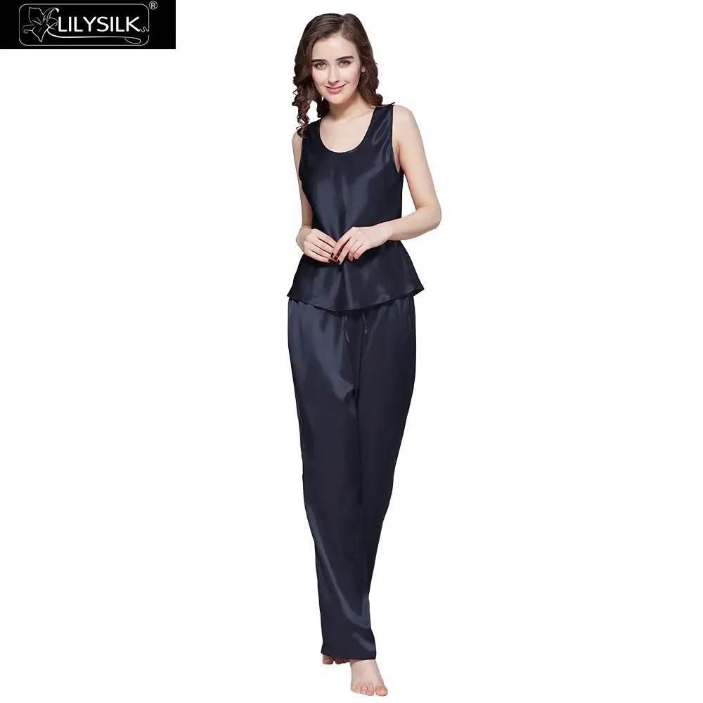 LilySilk Pajamas Set Female Sleepwear 100 Pure Silk Women 22 momme Camisole With Long Pants Luxury Nightwear Free Shipping | Женская