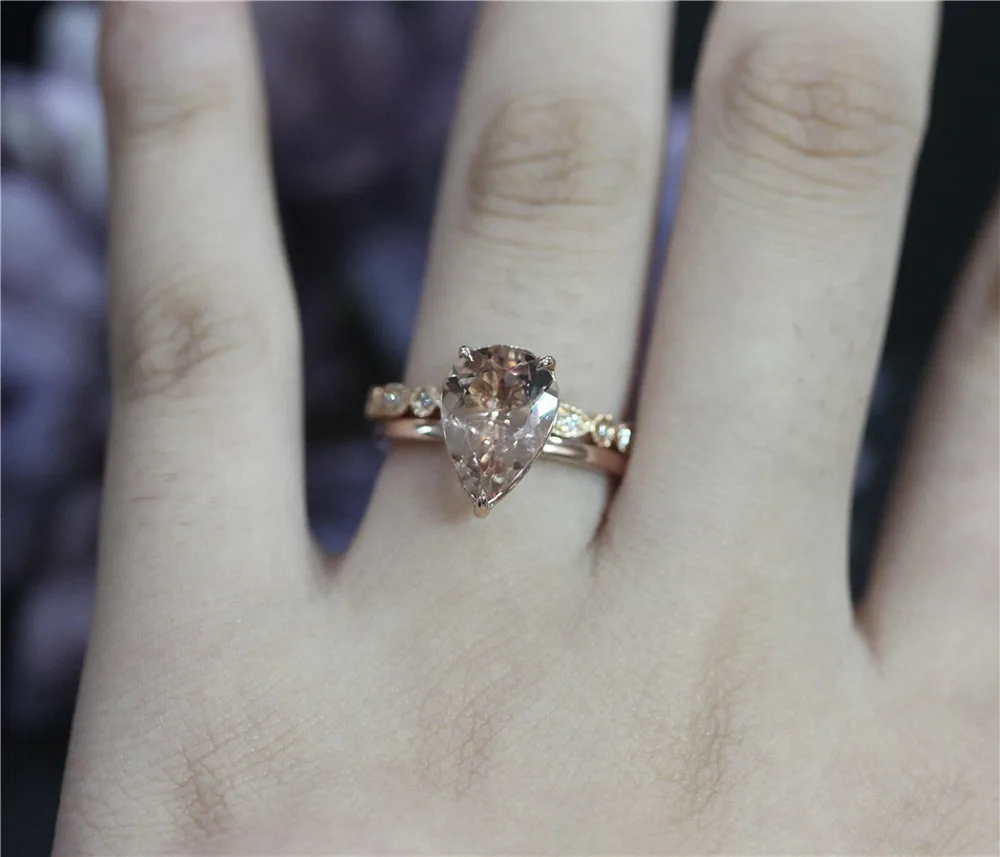 DUPUY 8*12mm Pear Cut Morganite Ring Plain Ring&Art Deco Full Eternity Diamond Wedding Ring 14K Rose Gold Engagement Ring Set
DUPUY 8*12mm Pear Cut Morganite Ring Plain Ring&Art Deco Full Eternity Diamond Wedding Ring 14K Rose Gold Engagement Ring Set