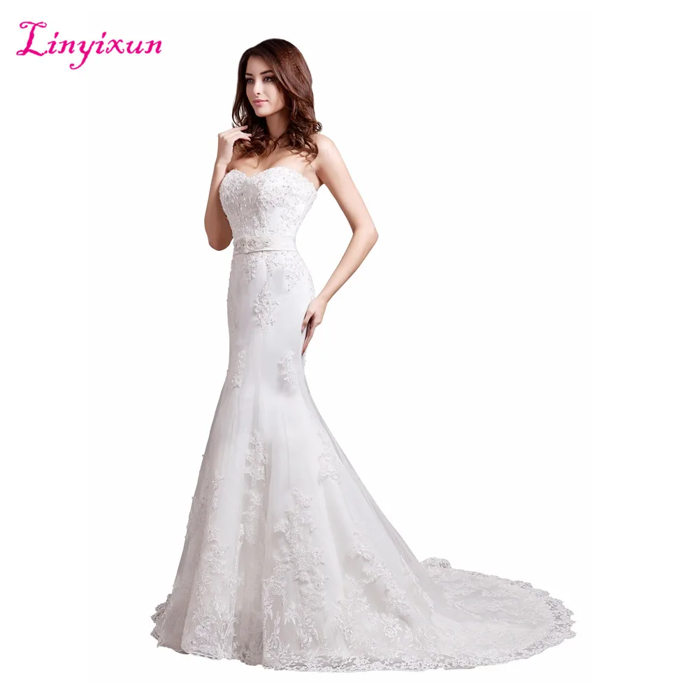 Linyixun Real Photo Robe de mariage Sexy Mermaid Wedding Dresses Sweetheart Gowns Lace Bride Dress 2017 Vestido noiva | Свадьбы и
