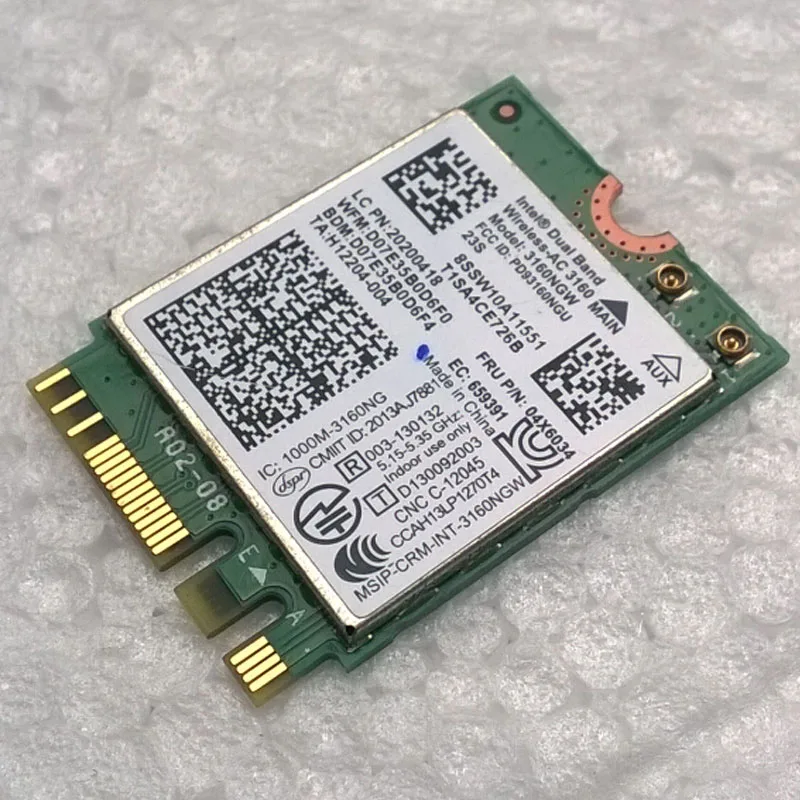 Int Двухдиапазонная Беспроводная-AC 3160 802.11a/b/g/n/ac + BT 4,0 Wi-Fi карта для Lenovo Y40, Y50, E10-30 серии, FRU 04X6034 20200418
Int Двухдиапазонная Беспроводная-AC 3160 802.11a/b/g/n/ac + BT 4,0 Wi-Fi карта для Lenovo Y40, Y50, E10-30 серии, FRU 04X6034 20200418