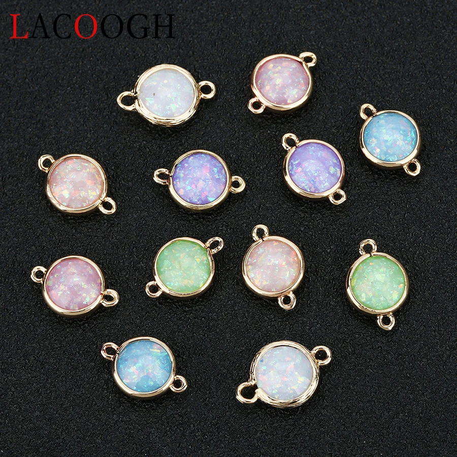 

5pcs/lot 12*19mm Imitation Opal Double Hole Resin Charms Pendants Connector for DIY Necklace Bracelets Jewelry Making Findings