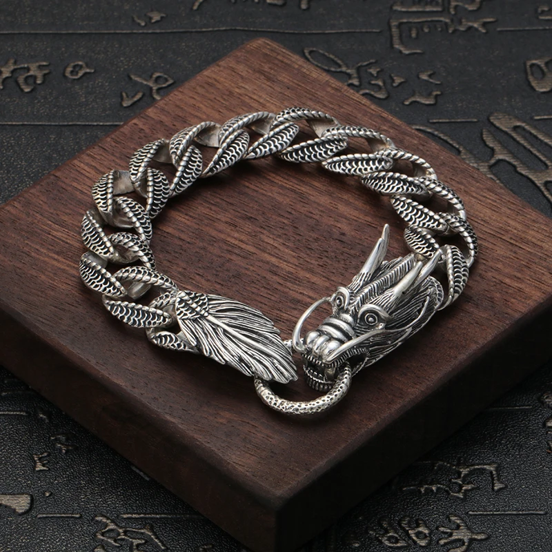 Fashion Men's Bracelet 925 Sterling Silver Bracelet Vintage Chinese Style Animal Chain & Link Bracelets Dragon Silver Bracelet
Fashion Men's Bracelet 925 Sterling Silver Bracelet Vintage Chinese Style Animal Chain & Link Bracelets Dragon Silver Bracelet