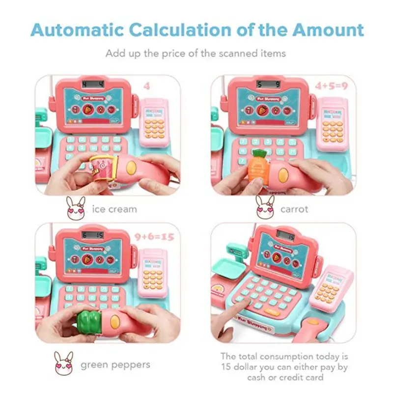 Durable Cash Register Toy Pretend Play Educational Toy With Scanner Sound Music Microphone Calculator Play Money&Grocery Toy
Durable Cash Register Toy Pretend Play Educational Toy With Scanner Sound Music Microphone Calculator Play Money&Grocery Toy