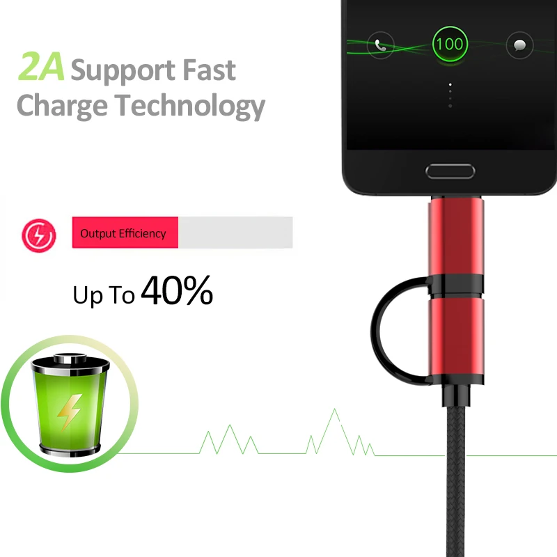 STOD 2в1 кабель Micro USB Type C провод для зарядки данных 2A Samsung Huawei Xiaomi USBC шнур зарядного