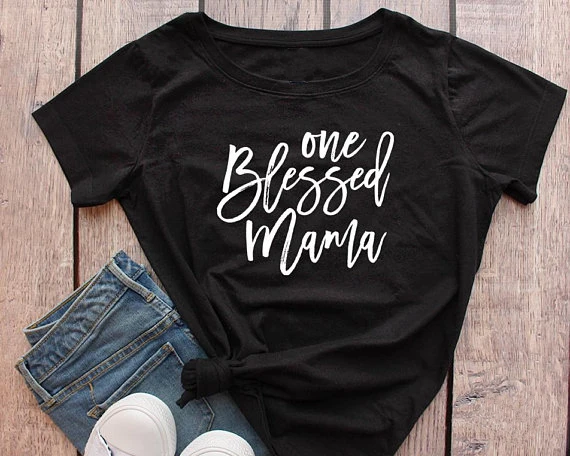 

Один благословил I Love Mama майка Tumblr Повседневное футболка Blessed футболка мама с принтом «Blessed to be a мамы футболки ко дню матери забавные Мода фут...