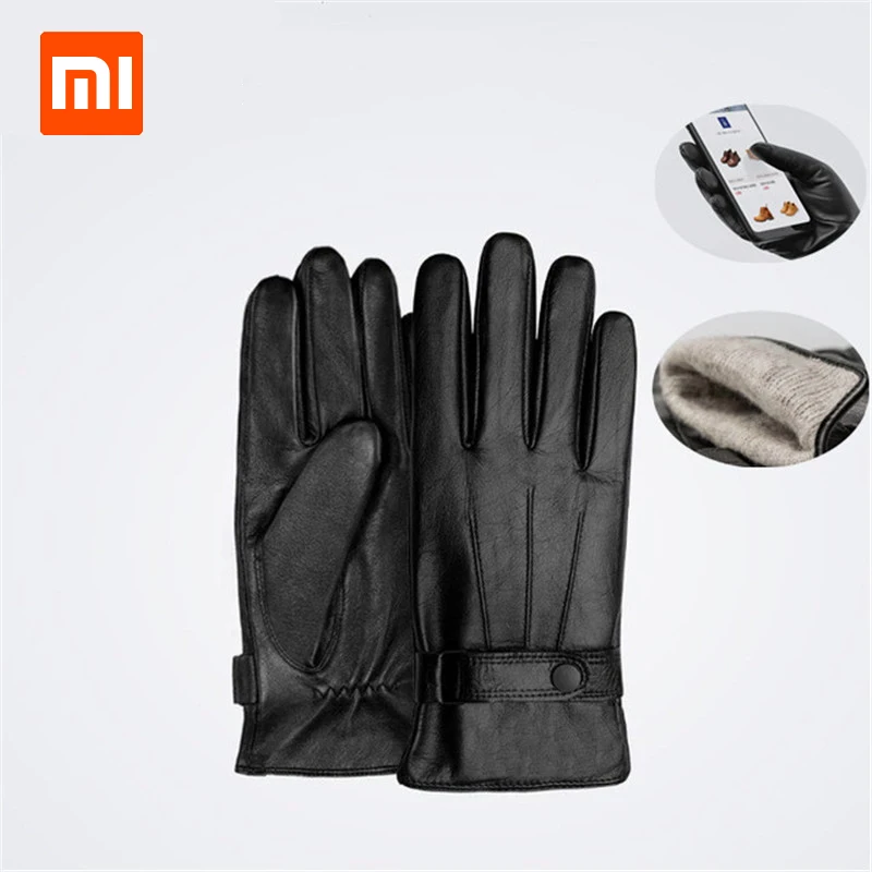 Сенсорные кожаные перчатки Xiaomi Qimian мужские с ремнем для сенсорных экранов тёплые