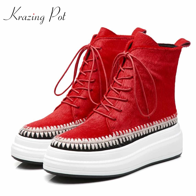 Krazing Pot horsehair sewing patterns round toe keep warm boots style ankle boots flat platform leisure Chelsea ankle boots L81
Krazing Pot horsehair sewing patterns round toe keep warm boots style ankle boots flat platform leisure Chelsea ankle boots L81
