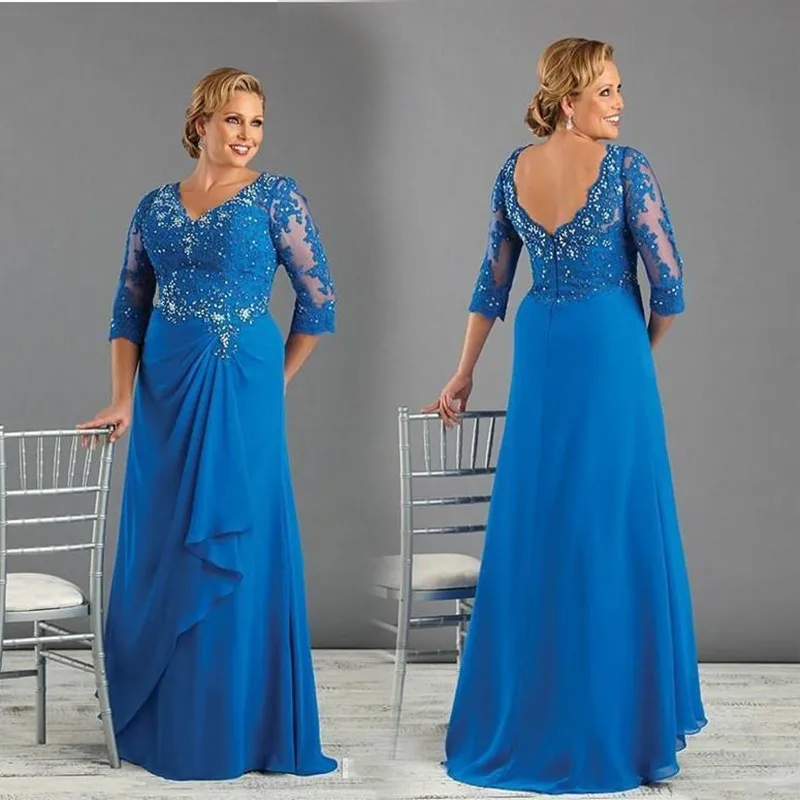 Royal Blue Long Chiffon Mother of the Bride Dresses 3/4 Sleeves with Sequin Beaded Mother of Groom Wedding Party Gown Plus Size
Royal Blue Long Chiffon Mother of the Bride Dresses 3/4 Sleeves with Sequin Beaded Mother of Groom Wedding Party Gown Plus Size
