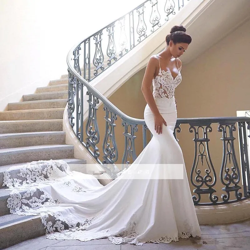 Backless Vestido De Noiva Muslim Wedding Dresses Mermaid Spaghetti Straps Satin Lace Boho Wedding Gown Bridal Dress
Backless Vestido De Noiva Muslim Wedding Dresses Mermaid Spaghetti Straps Satin Lace Boho Wedding Gown Bridal Dress