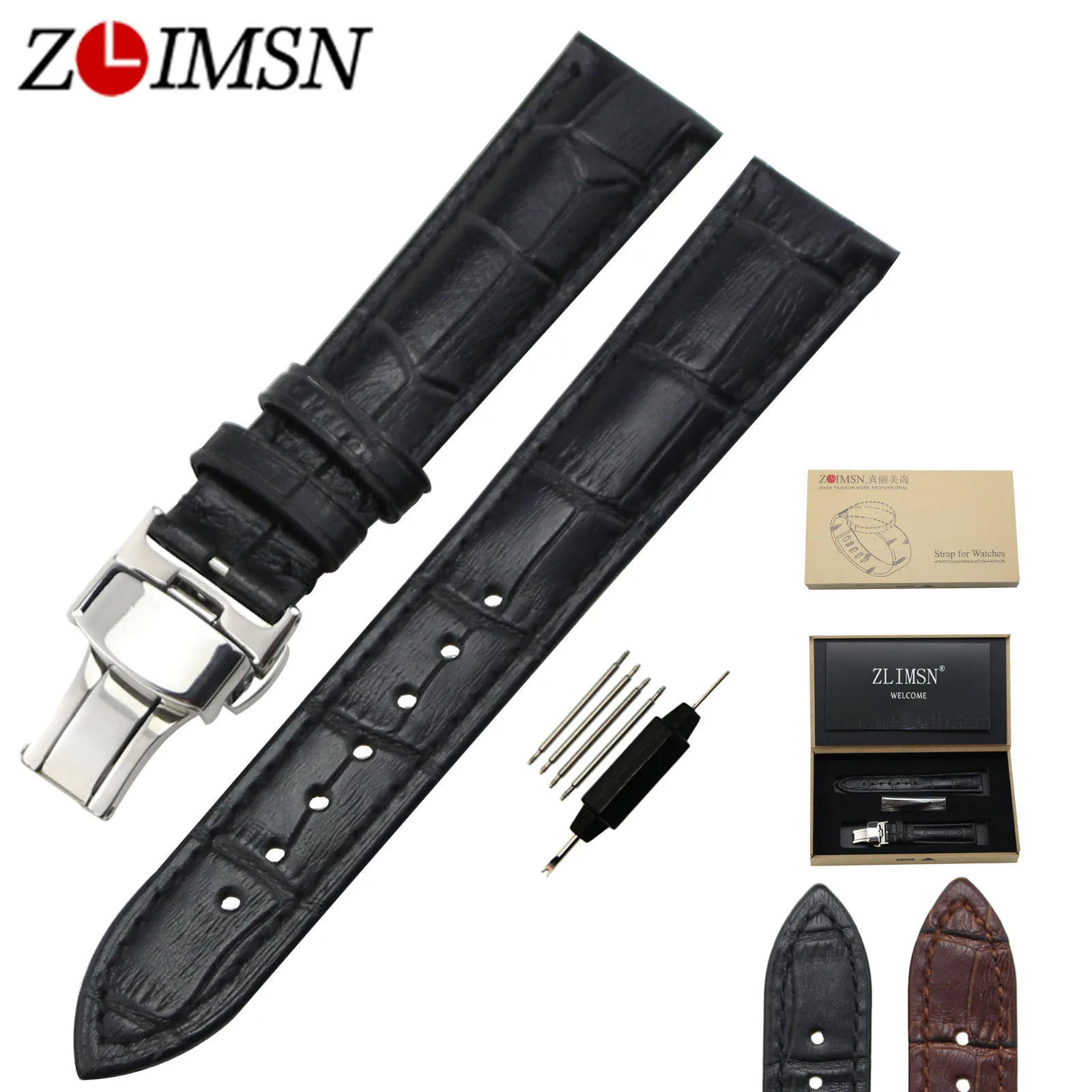 ZLIMSN 18mm 20mm Brown Leather Watchbands Butterfly Buckle Silver Black Rose Gold Stainless Steel Watch Clasp Spring Bar Remover
ZLIMSN 18mm 20mm Brown Leather Watchbands Butterfly Buckle Silver Black Rose Gold Stainless Steel Watch Clasp Spring Bar Remover