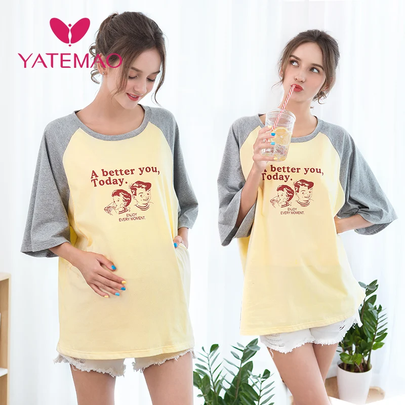 Хлопковая футболка YATEMAO с коротким рукавом Одежда для беременных топы грудного