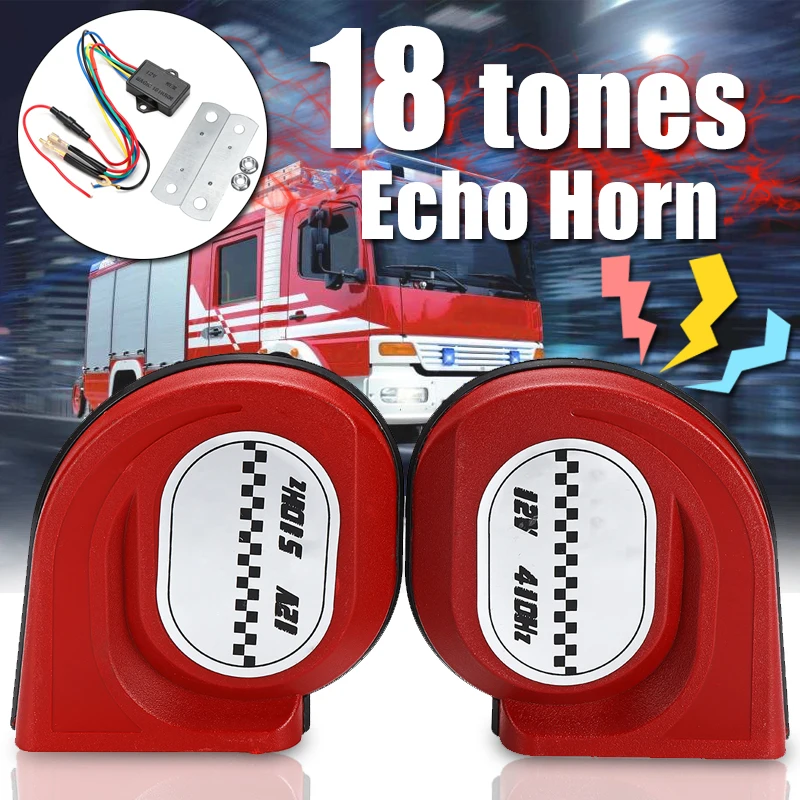 

1 Pair 18 tone 12v Echo Horns 105dB Loud Car Auto Truck Vehicle Horn Surround Dual Snail Horn Waterproof Dustproof Warning Alarm