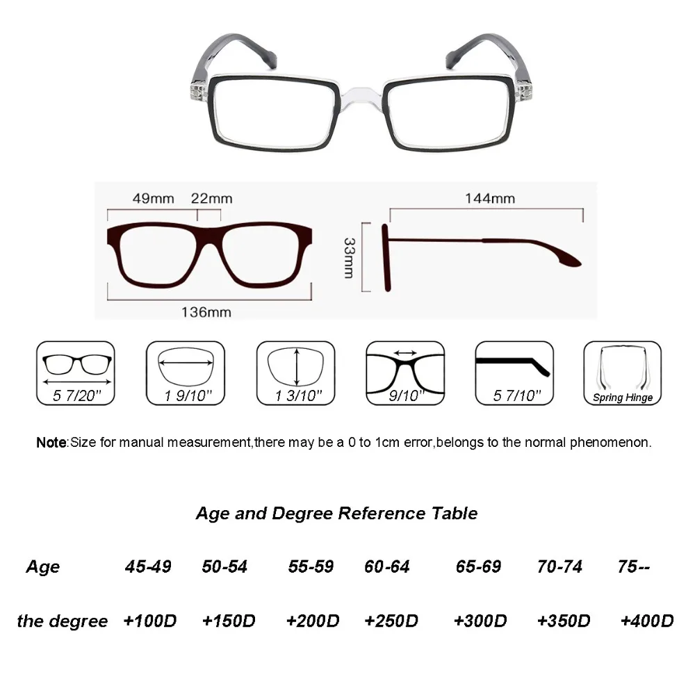 Reading Glasses Women Men Square Stylish Eyeglasses with Spring Hinge Presbyopic Glass Dioptrt +1.0+1.5+2.0+2.5+3.+3.5
Reading Glasses Women Men Square Stylish Eyeglasses with Spring Hinge Presbyopic Glass Dioptrt +1.0+1.5+2.0+2.5+3.+3.5