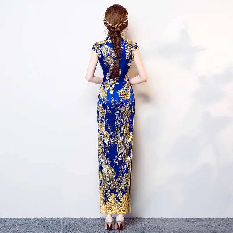 Vintage Chinese Style Cheongsam Wedding Dress Blue Womens Lace Long Gown Qipao Party Evening Dress Retro Clothes Vestido S-XXXL
Vintage Chinese Style Cheongsam Wedding Dress Blue Womens Lace Long Gown Qipao Party Evening Dress Retro Clothes Vestido S-XXXL
