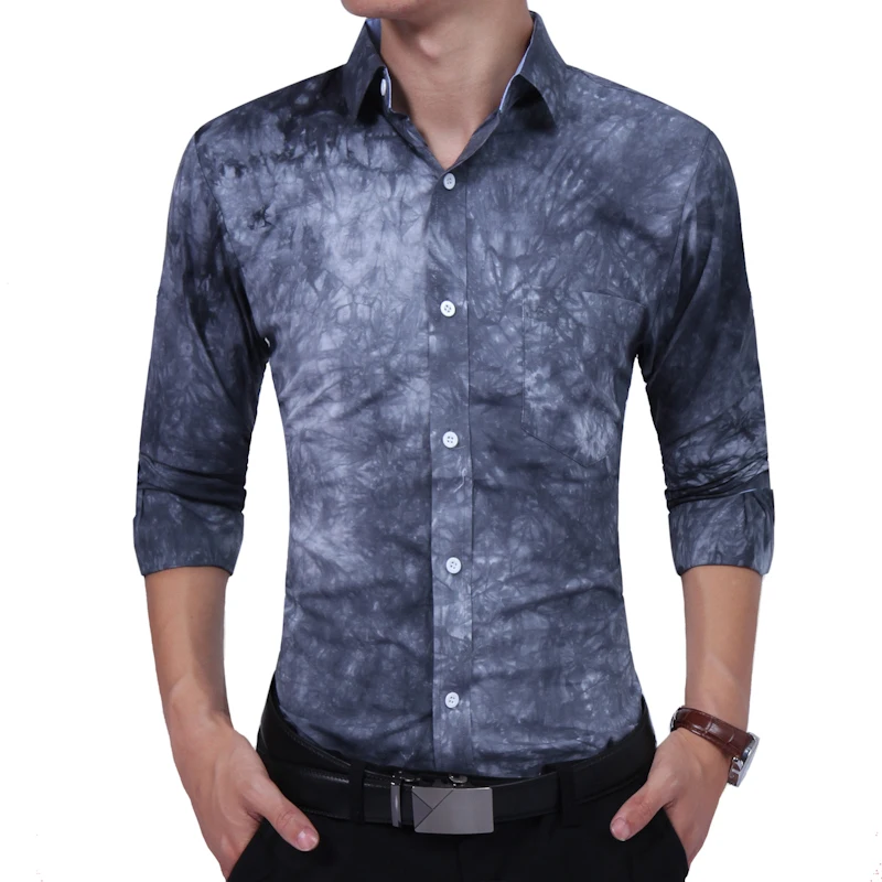 Бренд 2018 модная мужская рубашка с длинными рукавами высокого качества Tie dye