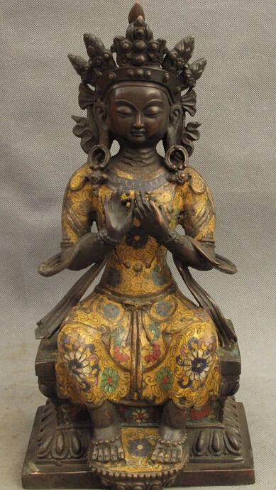 

Быстрая доставка USPS в США S1732 13 "тибетская эмалированная статуя богини матреи Будды Кван-Инь из перегородчатой бронзы