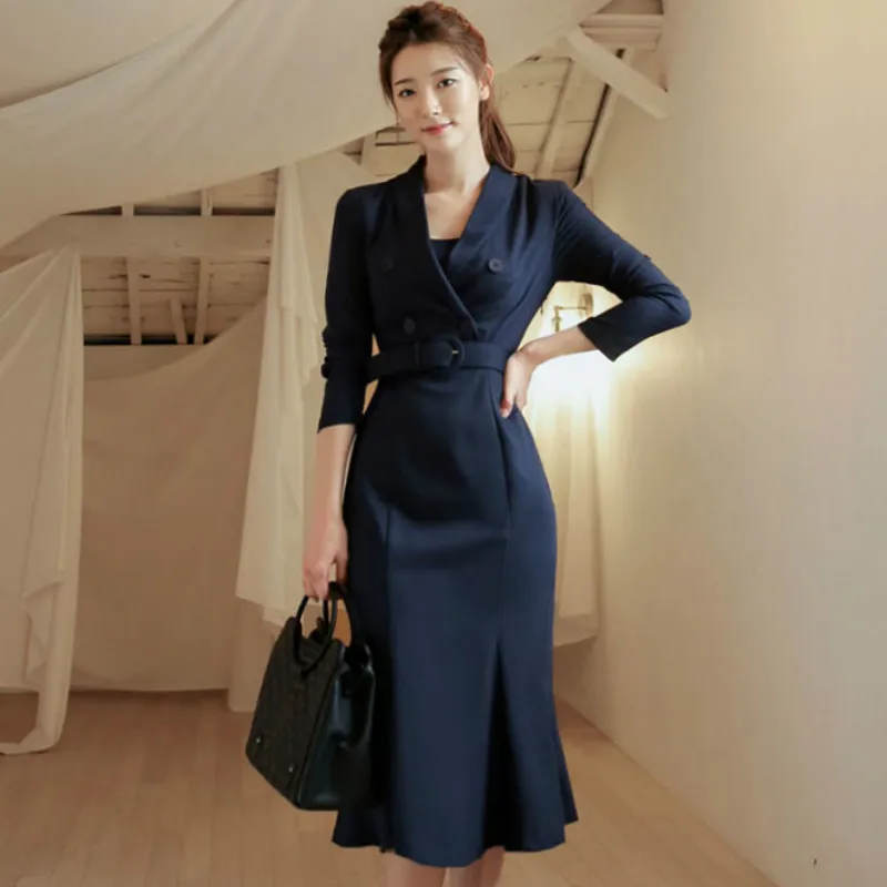 2020 Winter Notched Belt Full Sleeve Office Cloth Women Bodycon Solid Fishtail Knee-Length OL Work Dress
2020 Winter Notched Belt Full Sleeve Office Cloth Women Bodycon Solid Fishtail Knee-Length OL Work Dress