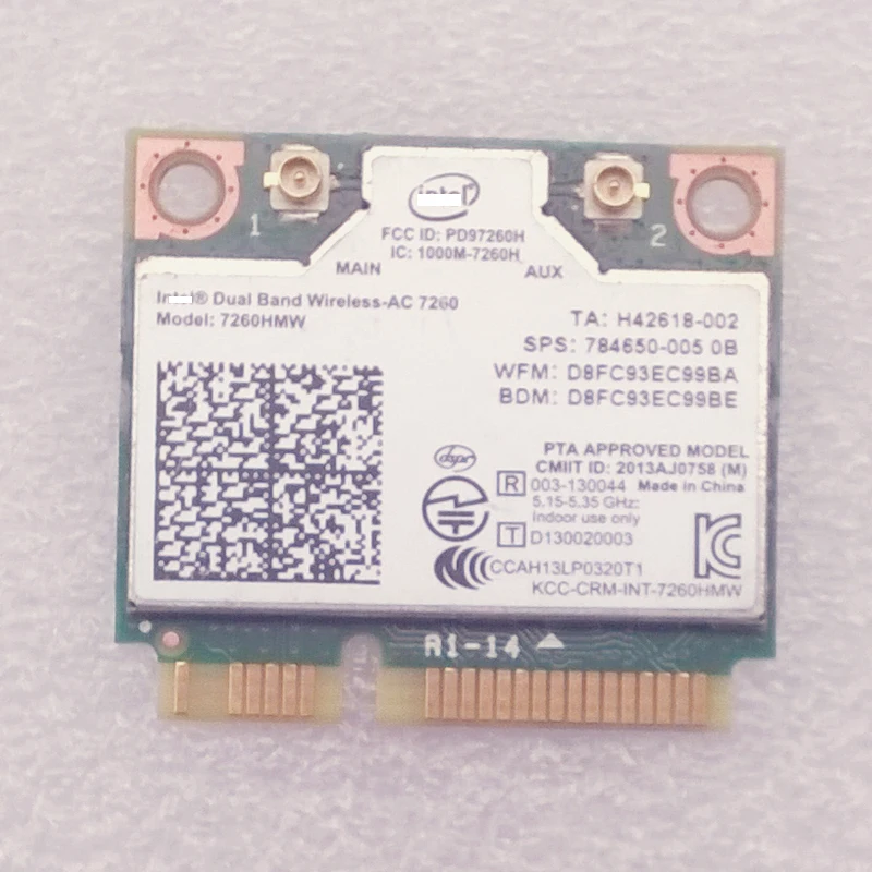 Intel Двухдиапазонная Беспроводная-AC 7260 7260HMW 802.11ac 2x2 WiFi + BT 4,0 комбинированная карта для HP ENVY 15 17 серии, 784650-005
Intel Двухдиапазонная Беспроводная-AC 7260 7260HMW 802.11ac 2x2 WiFi + BT 4,0 комбинированная карта для HP ENVY 15 17 серии, 784650-005