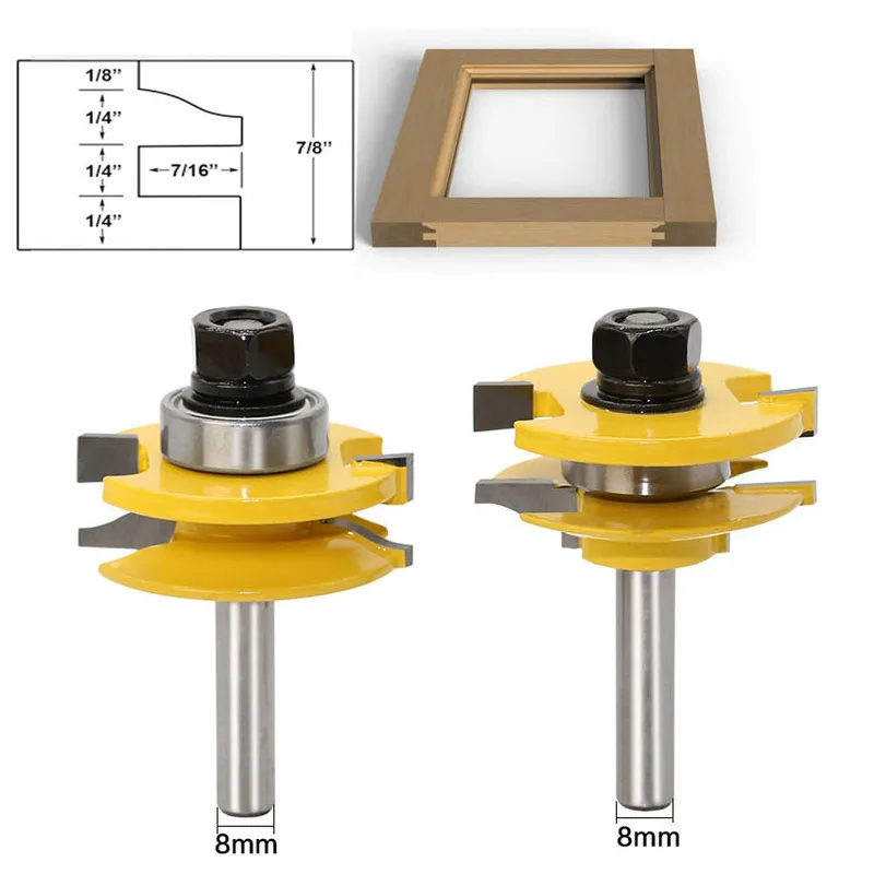 8mm Shank 2pcs Big Door & Stile Tenon Router Bit Set Door Cabinet Small household cymbal door frame for Wood Milling Cutter
8mm Shank 2pcs Big Door & Stile Tenon Router Bit Set Door Cabinet Small household cymbal door frame for Wood Milling Cutter