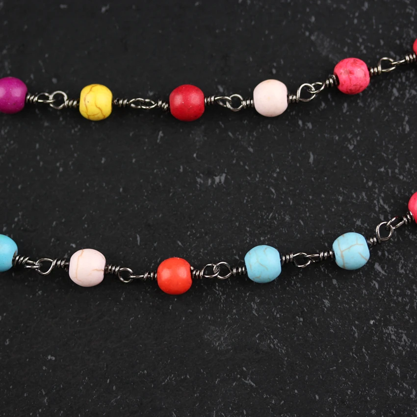 Colorful Tur quoise Howlite Round Beads Chains Crafts,Gun Black Plated Links Necklace Bracelets,6mm
Colorful Tur quoise Howlite Round Beads Chains Crafts,Gun Black Plated Links Necklace Bracelets,6mm