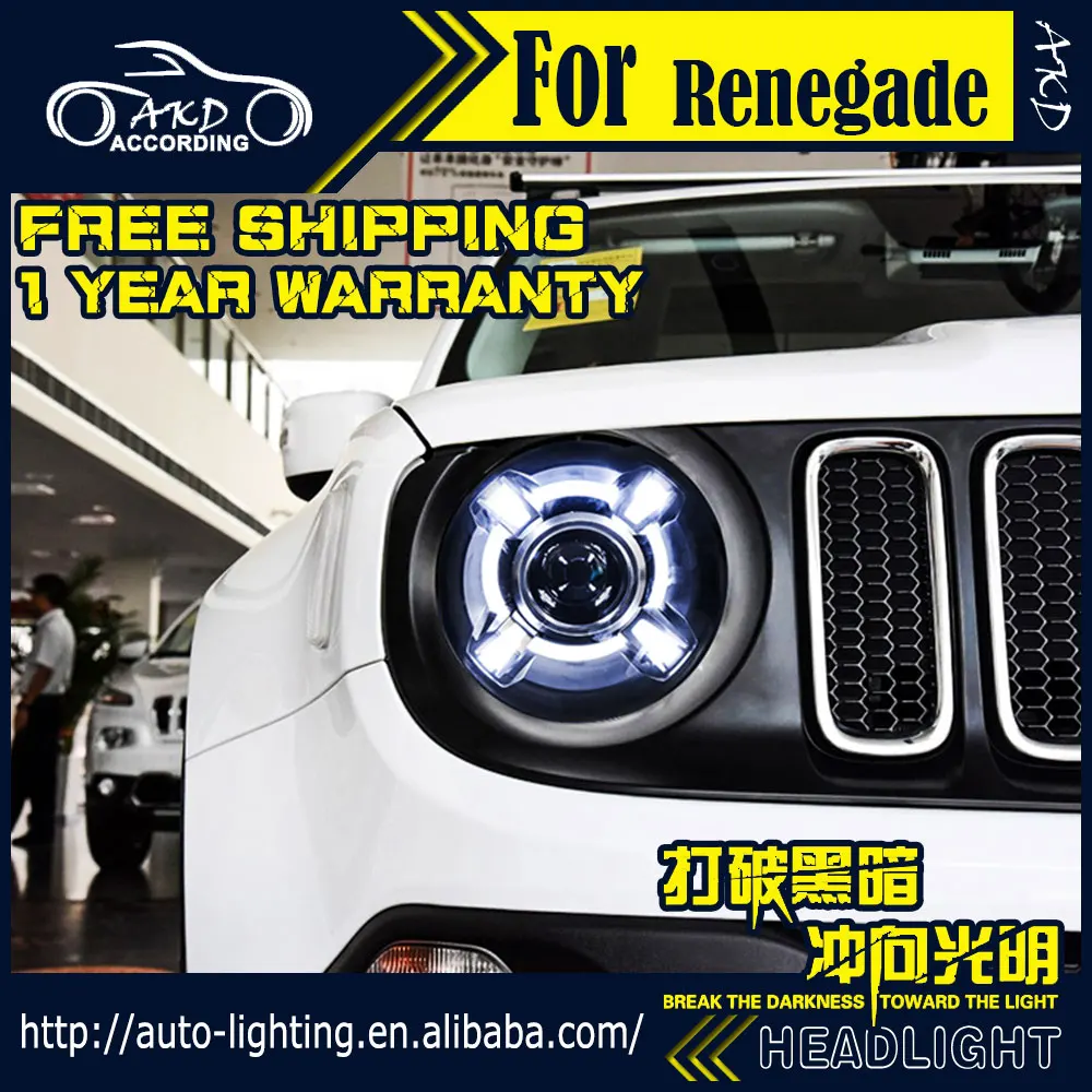 

AKD Car Styling Head Lamp for Jeep Renegade Headlights 2016-2017 LED Headlight H7 D2H Hid Option Angel Eye Bi Xenon Beam