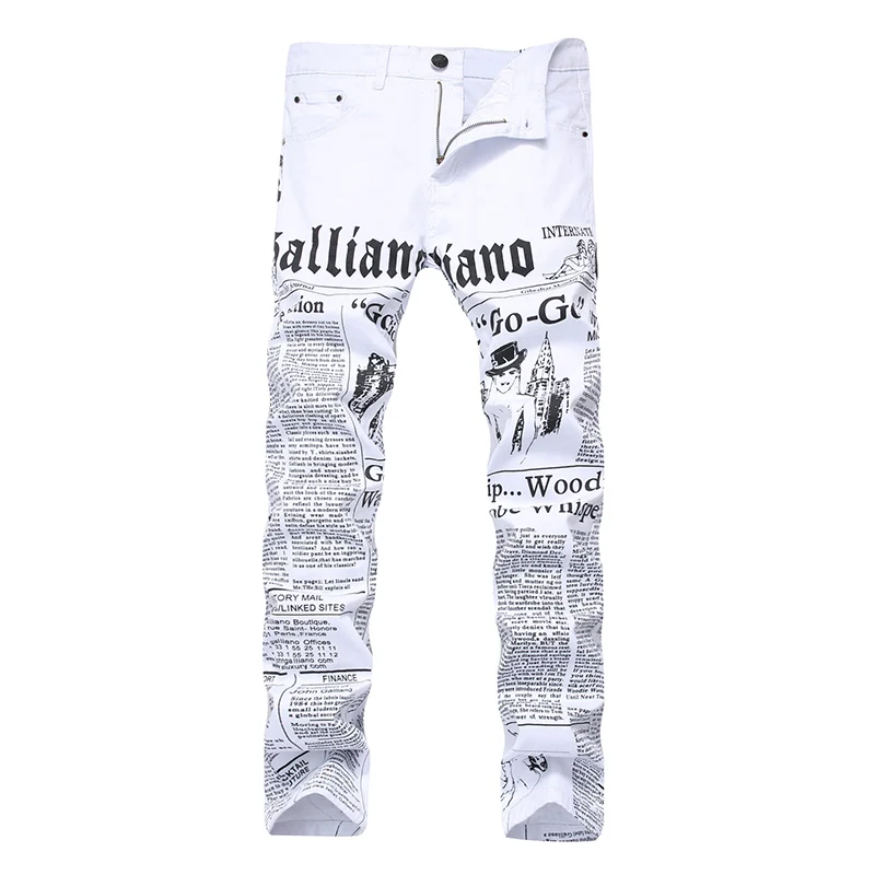 2018 HOT Men's white printed jeans, English print, elastic body, casual men's trousers Big Size Fashion Casual Pants
2018 HOT Men's white printed jeans, English print, elastic body, casual men's trousers Big Size Fashion Casual Pants