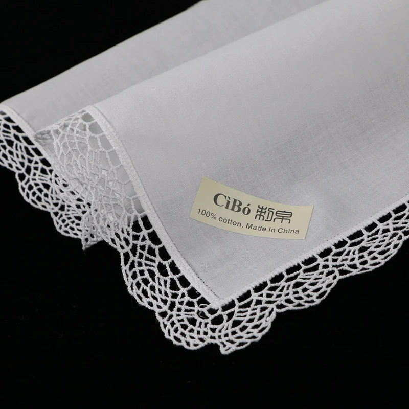 

A015-a White 10 pieces premium cotton lace handkerchief blank crochet hankies for women/ladies wedding handkerchief