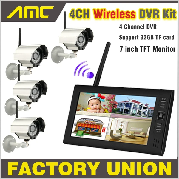 

NEW 7 Inch Monitor Wireless CCTV Kit 2.4GHz 4CH Channel CCTV DVR 4PCS Wireless Cameras Audio Night Vision Home Security System