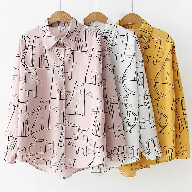 2019 Fashion Women Retro Cat Pattern Print Cotton Long Sleeve Lapel Collar Single Buckle Autumn Blouse
2019 Fashion Women Retro Cat Pattern Print Cotton Long Sleeve Lapel Collar Single Buckle Autumn Blouse