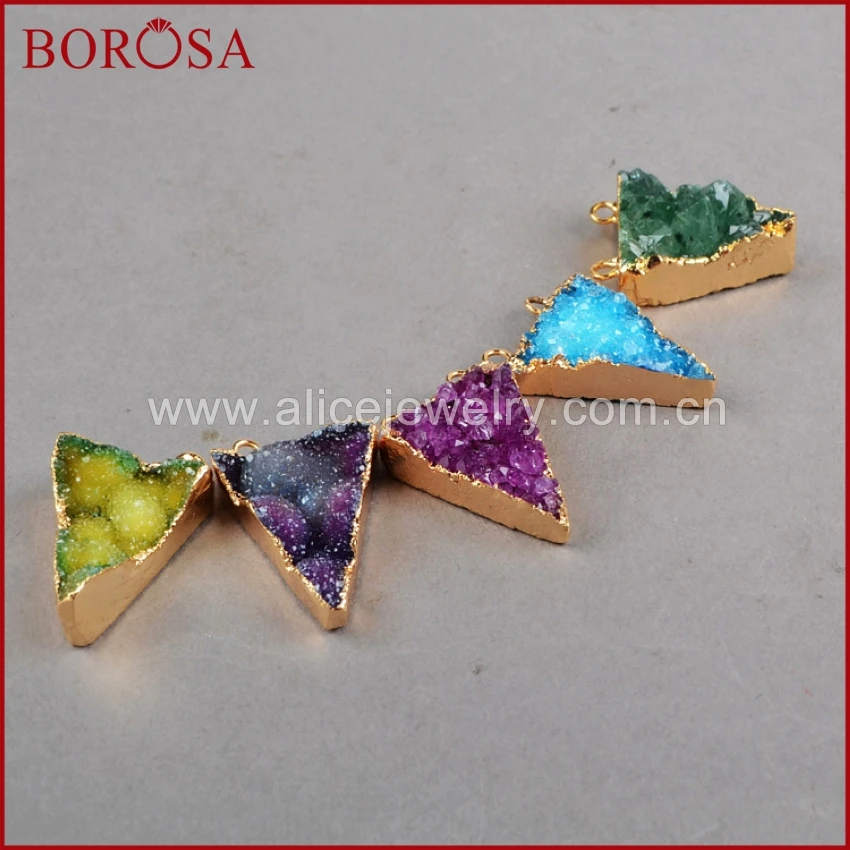 BOROSA 1 шт. треугольные окрашенные цвета натуральная Друза кристалл Geode соединитель