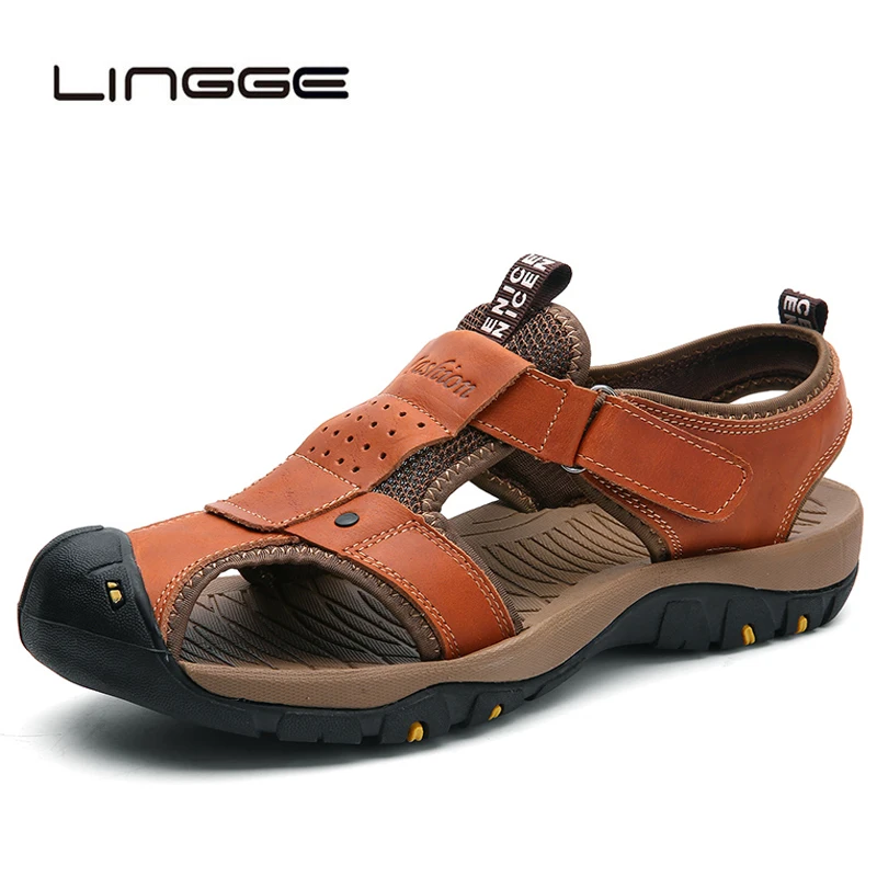 LINGGE Big Size Genuine Leather Men Sandals Summer Men Shoes Beach Sandals For Man Fashion Brand Outdoor Casual Sneakers 38-46
LINGGE Big Size Genuine Leather Men Sandals Summer Men Shoes Beach Sandals For Man Fashion Brand Outdoor Casual Sneakers 38-46