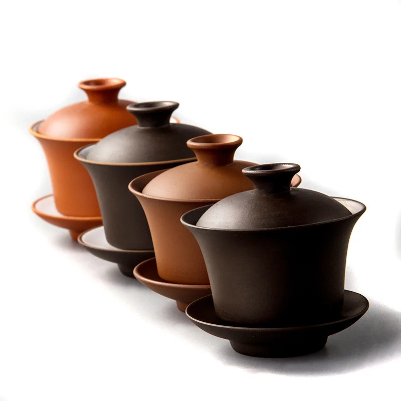 

Высококачественный чайный набор из фиолетовой глины Gaiwan, элегантная китайская чайная чашка, чайная посуда tureen, чашка с крышкой, блюдце, чайн...