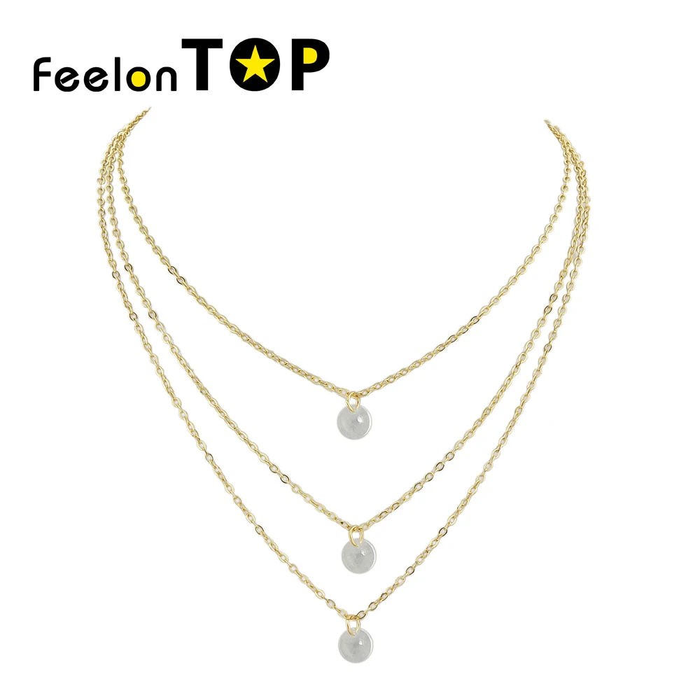 Feelontop Boho Цепочки и ожерелья BIJOUX золото Цвет нескольких слоев цепи с голубой