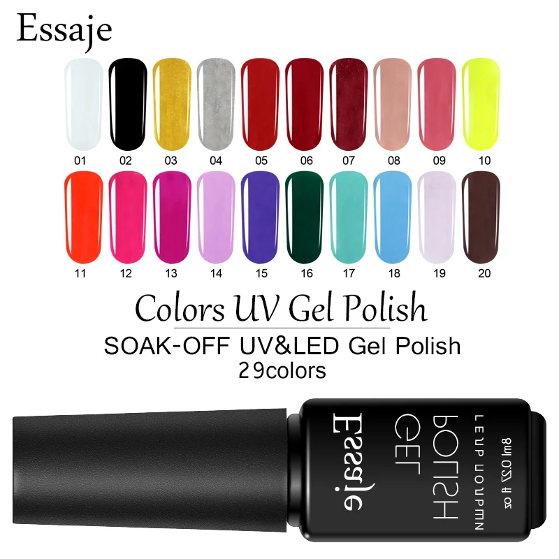 Essaje 7 мл 29 Цвета ногтей гель для UV светодиодный светильник лак Long lasting Лаки Gellak все