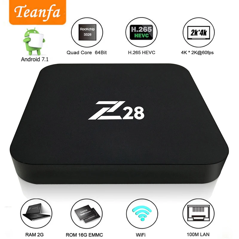 Android 7 1 ТВ приставка 2G ram 16G rom RK3328 четырехъядерный 2 4 GHz WiFi H.265 HDMI 4K kd ip tv Смарт