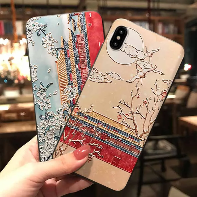 Vintage Chinese Style Forbidden City Embossed Cases for Iphone X XR XSMAX 6S 6plus 7 Plus 8 For Oppo R17 Vivo X20 Mate10 |