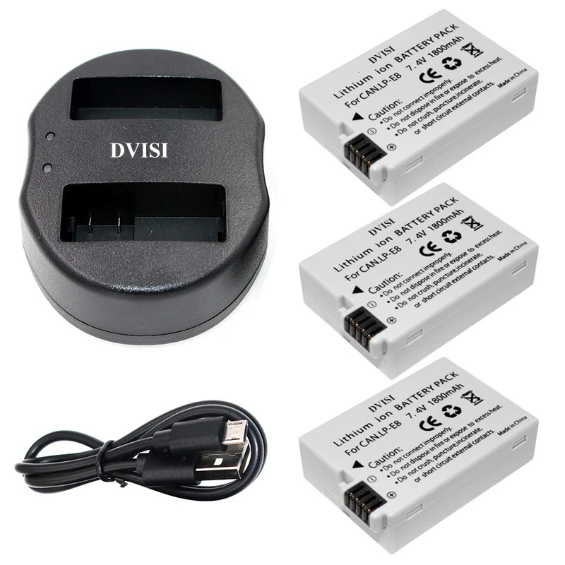 3pcs LPE8 LP-E8 LP E8 Battery with USB Dual Charger for Canon EOS 550D 600D 650D 700D Rebel T2i T3i T4i T5i Kiss X4 X5 X6i X7
3pcs LPE8 LP-E8 LP E8 Battery with USB Dual Charger for Canon EOS 550D 600D 650D 700D Rebel T2i T3i T4i T5i Kiss X4 X5 X6i X7