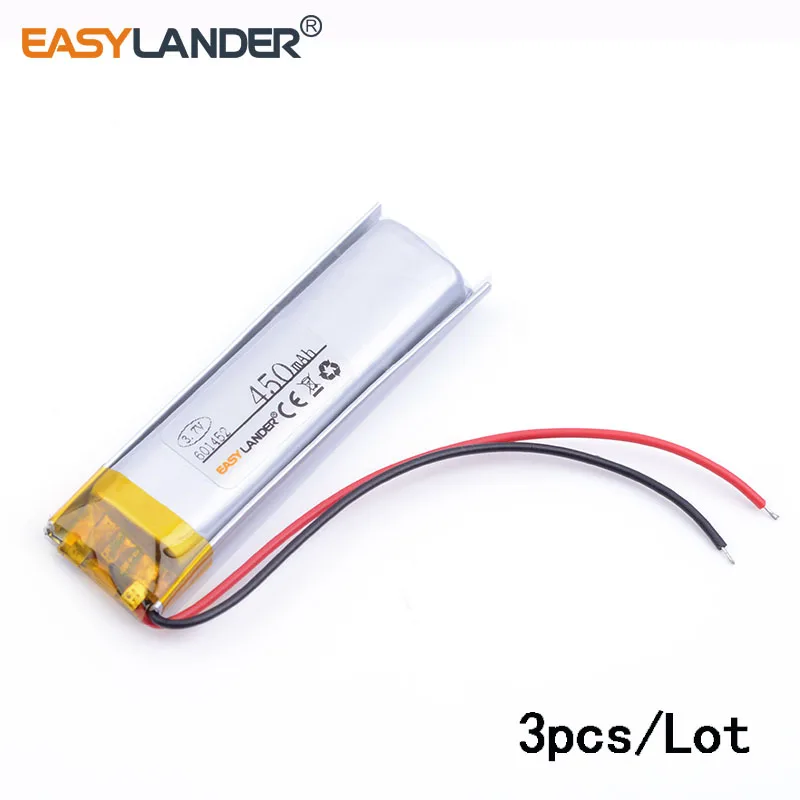 3pcs /Lot 450mAh 601452 3.7v lithium Li ion polymer rechargeable battery For Mp3 GPS phone headphone DHL shipping
3pcs /Lot 450mAh 601452 3.7v lithium Li ion polymer rechargeable battery For Mp3 GPS phone headphone DHL shipping